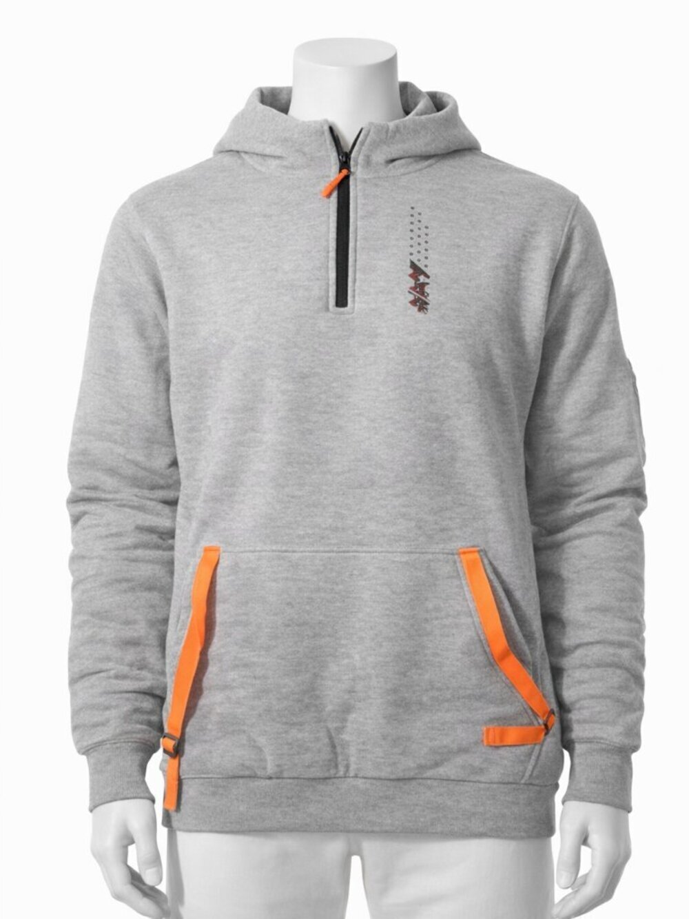 Modern Tactical Quarter-Zip Hoodie | Heather Gray & Neon Orange | Size L